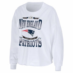 New England Patriots WEAR by Erin Andrews Women's Super Bowl LX Cropped Long Sleeve T-Shirt - White T-shirts