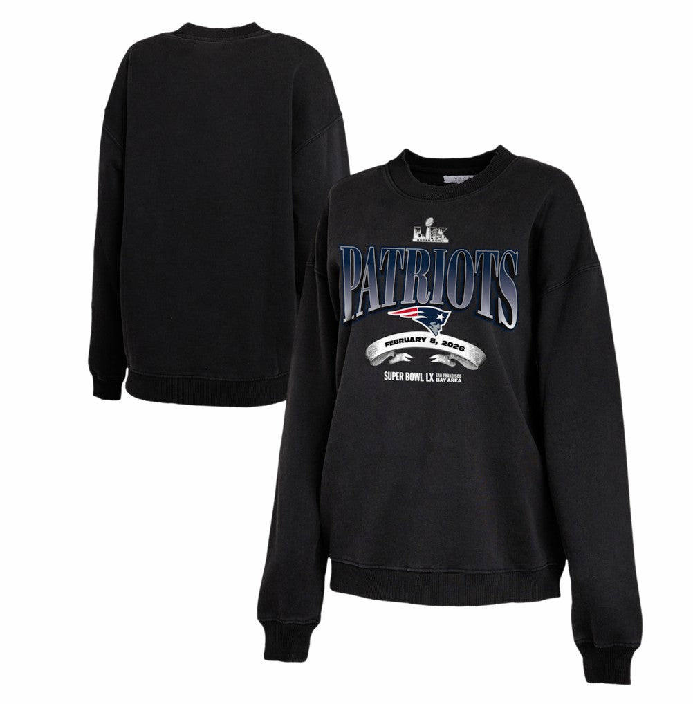 New England Patriots WEAR by Erin Andrews Women's Super Bowl LX Fleece Sweatshirt - Black Sweatshirts