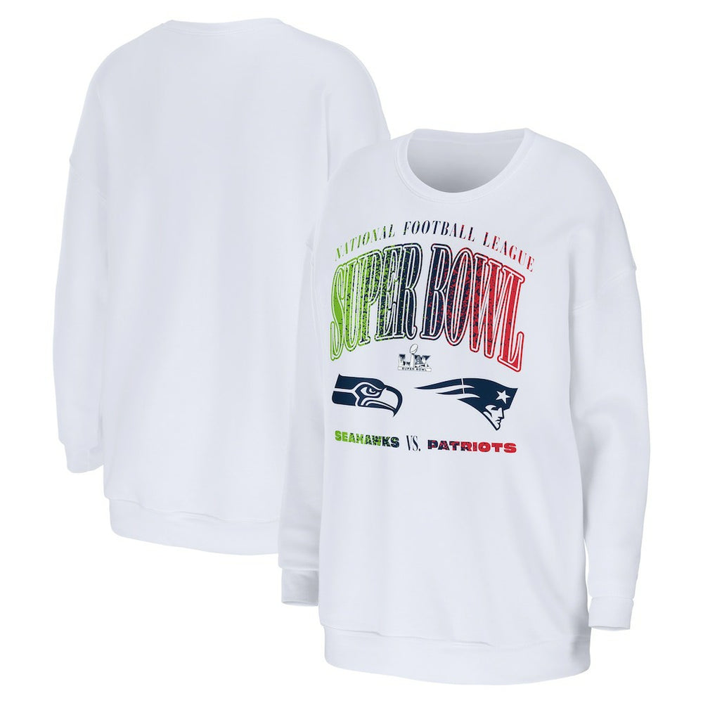 New England Patriots vs. Seattle Seahawks WEAR by Erin Andrews Women's Super Bowl LX Matchup Sweatshirt - White Sweatshirts