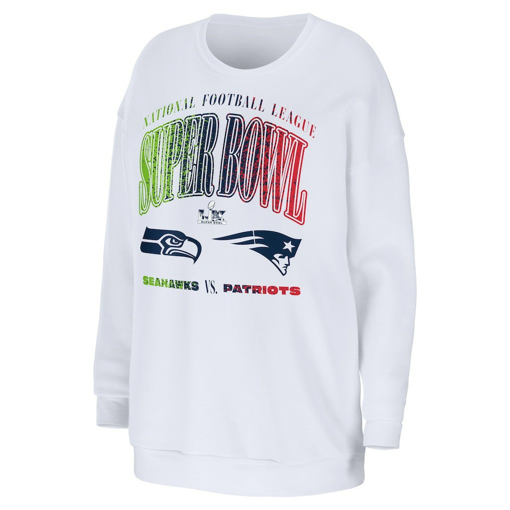 New England Patriots vs. Seattle Seahawks WEAR by Erin Andrews Women's Super Bowl LX Matchup Sweatshirt - White Sweatshirts
