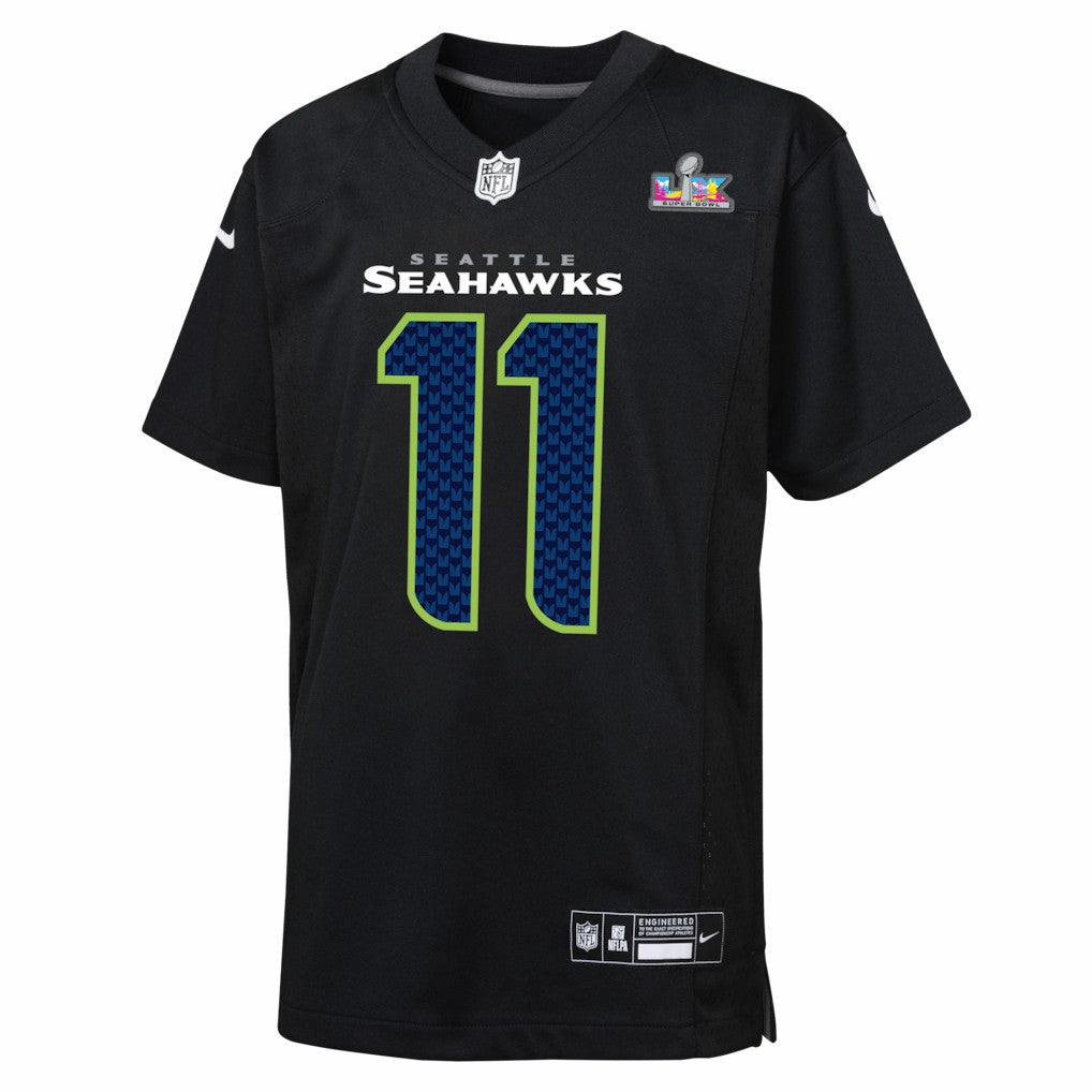 Jaxon Smith-Njigba Seattle Seahawks Youth Super Bowl LX Patch Carbon Fashion Game Jersey - Black Jerseys