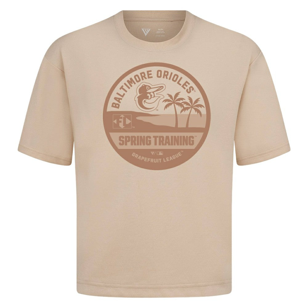 Baltimore Orioles Levelwear Spring Training Badge Luxe Signature Knit T-Shirt - Khaki T-shirts