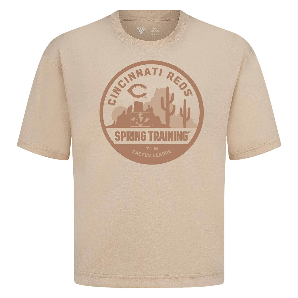 Cincinnati Reds Levelwear Spring Training Badge Luxe Signature Knit T-Shirt - Khaki T-shirts