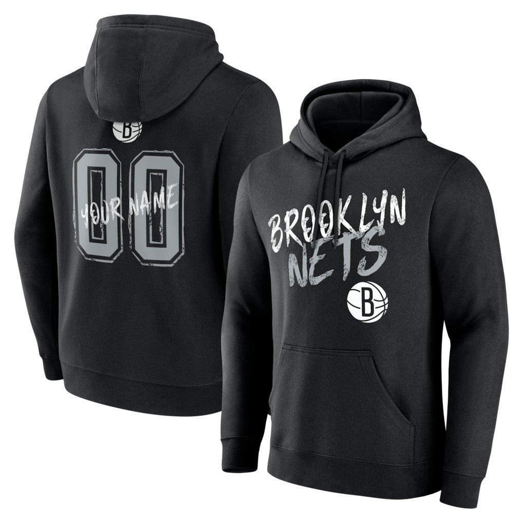 Brooklyn Nets Big & Tall Hustle Personalized Name & Number Hoodie Black