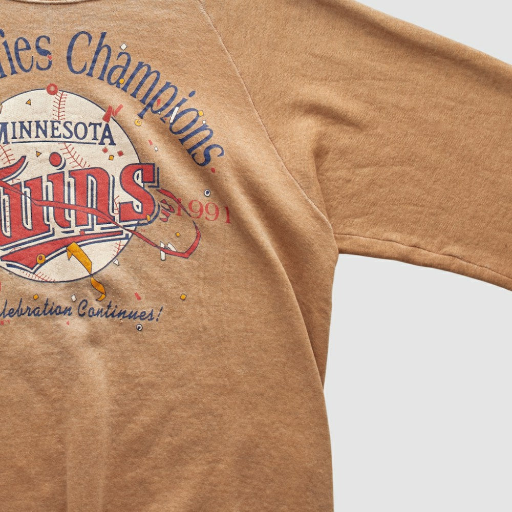 Minnesota Twins 1991 Pullover Sweatshirt - Tan - Vintage Pullover