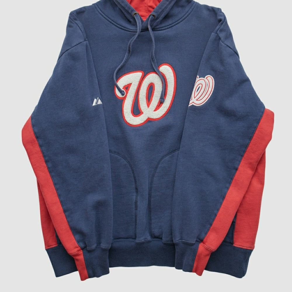 Washington Nationals Majestic 2000s Hooded Pullover Sweatshirt - Navy - Vintage Pullover