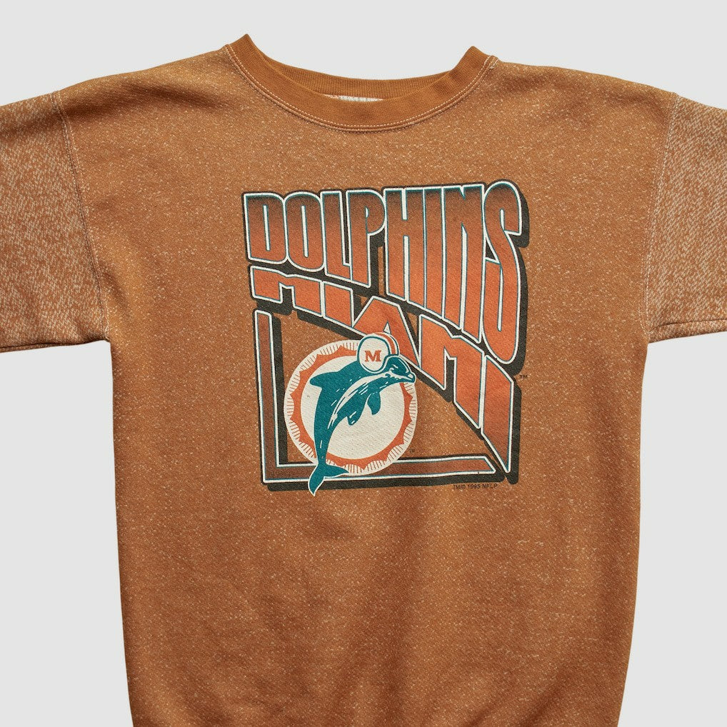 Miami Dolphins Logo 7 90s Pullover Sweatshirt - Brown Pullover