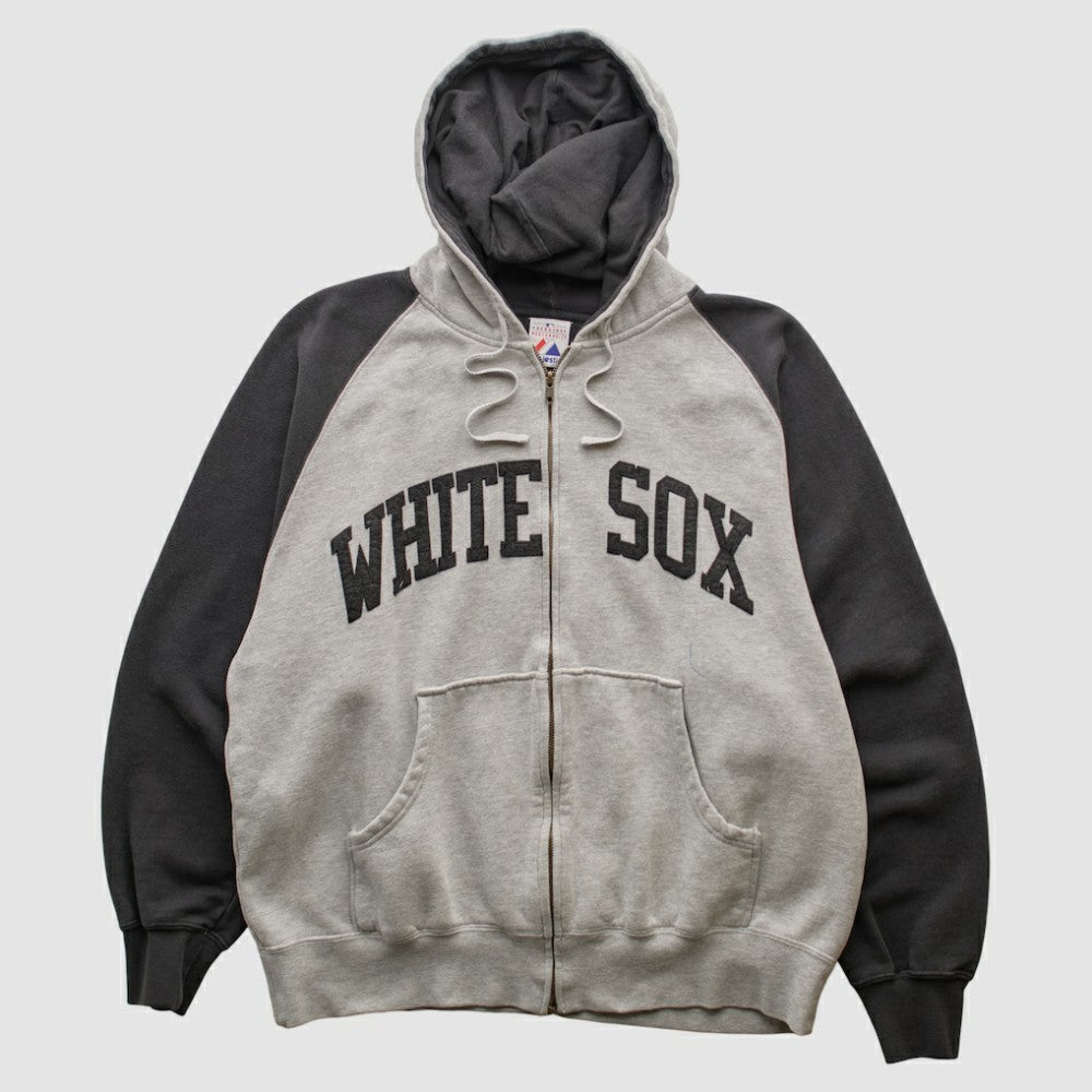 Chicago White Sox Majestic 2000s Hooded Full Zip Sweatshirt - Heather Gray - Vintage Sweatshirts