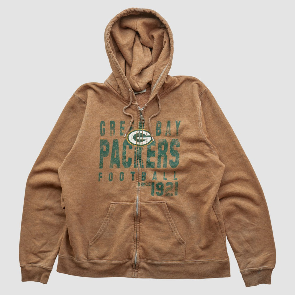Green Bay Packers NFL 2000s Hooded Full Zip Sweatshirt - Tan Sweatshirts