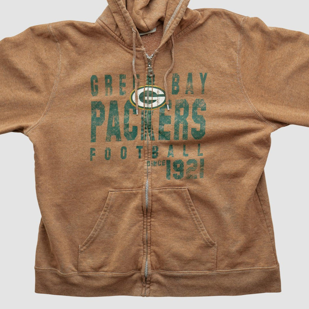 Green Bay Packers NFL 2000s Hooded Full Zip Sweatshirt - Tan Sweatshirts