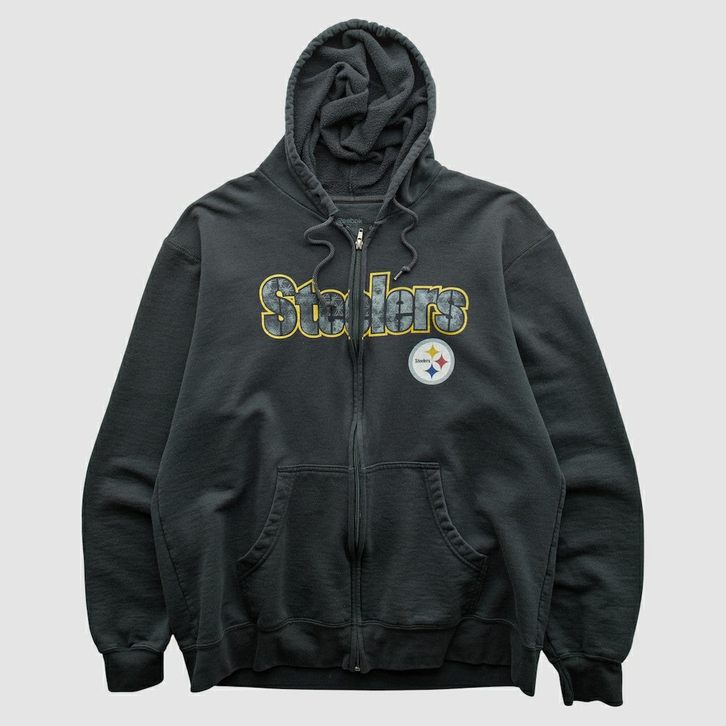 Pittsburgh Steelers Reebok 2000s Hooded Full Zip Sweatshirt - Charcoal Sweatshirts