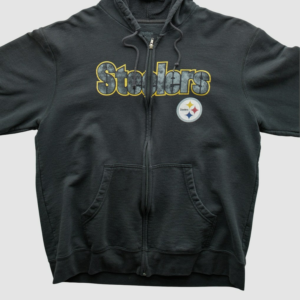 Pittsburgh Steelers Reebok 2000s Hooded Full Zip Sweatshirt - Charcoal Sweatshirts