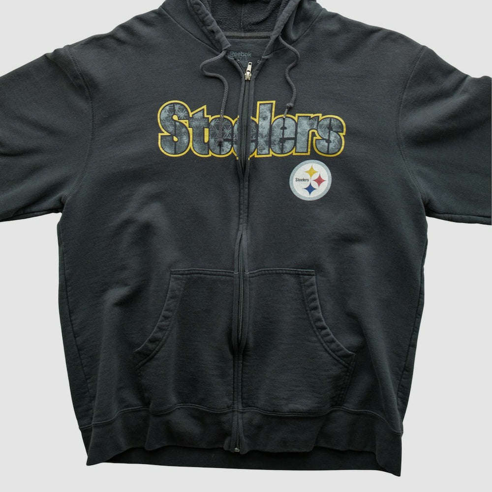 Pittsburgh Steelers Reebok 2000s Hooded Full Zip Sweatshirt - Charcoal Sweatshirts