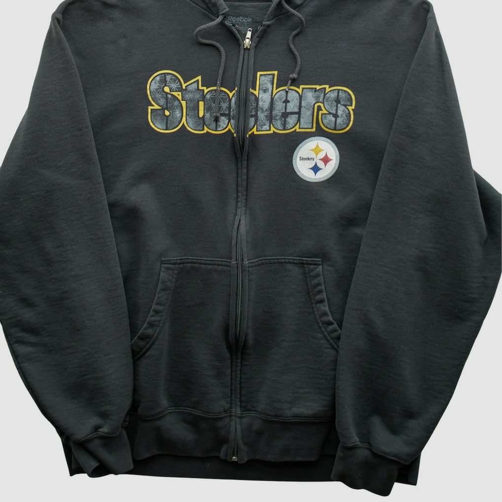 Pittsburgh Steelers Reebok 2000s Hooded Full Zip Sweatshirt - Charcoal Sweatshirts