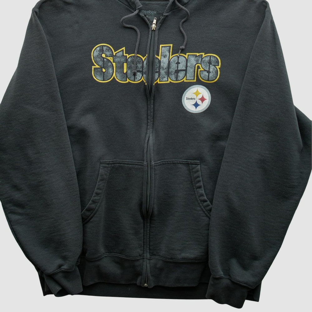 Pittsburgh Steelers Reebok 2000s Hooded Full Zip Sweatshirt - Charcoal Sweatshirts