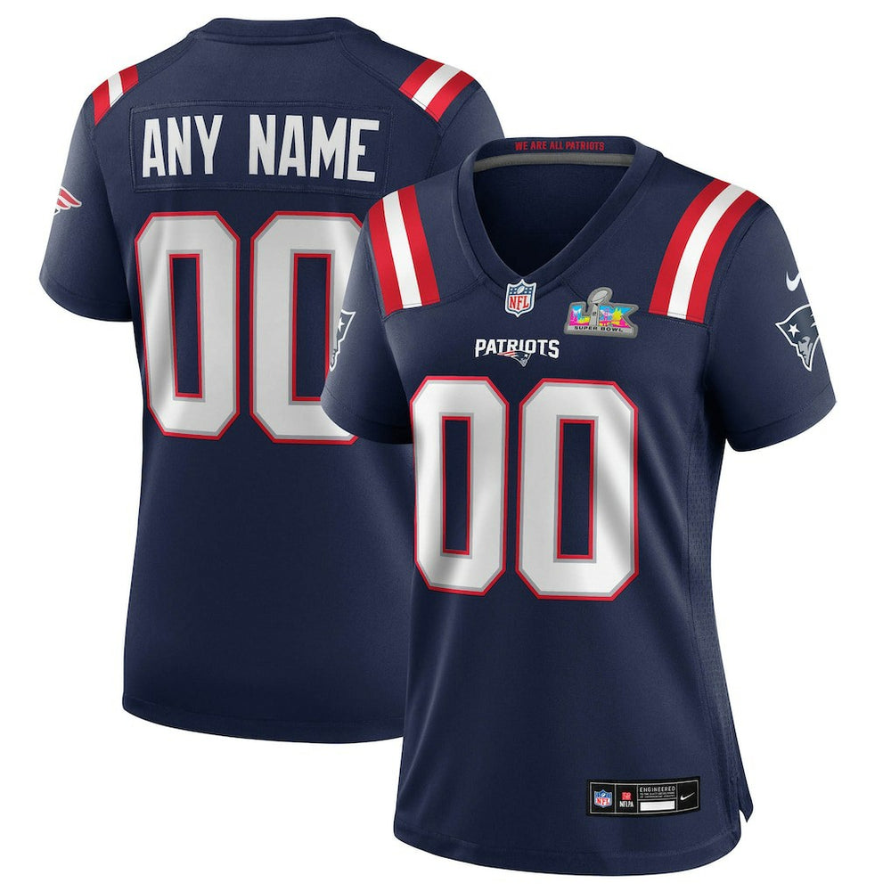 New England Patriots Women's Super Bowl LX Patch Custom Game Jersey - Navy Jerseys