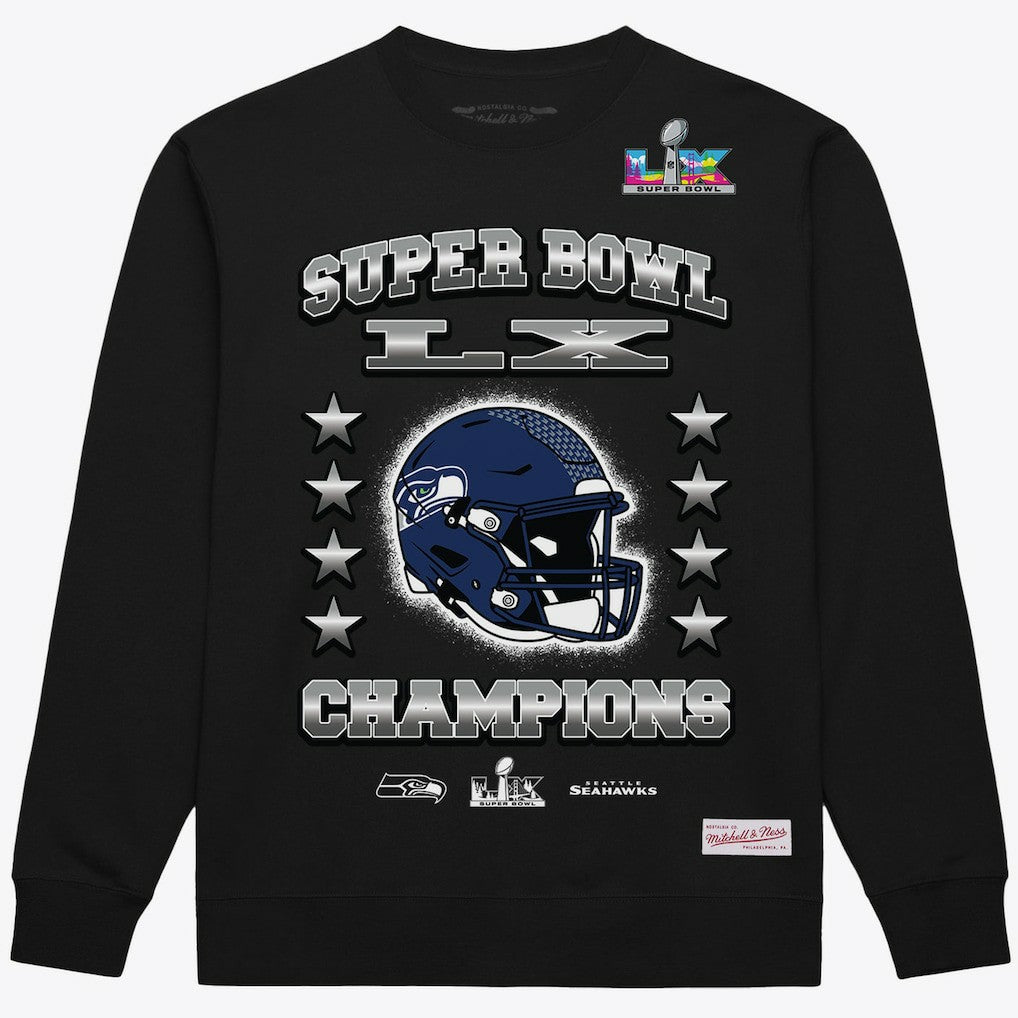 Seattle Seahawks Super Bowl LX Champions Helmet Sweatshirt - Black Sweatshirts