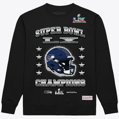 Seattle Seahawks Super Bowl LX Champions Helmet Sweatshirt - Black Sweatshirts