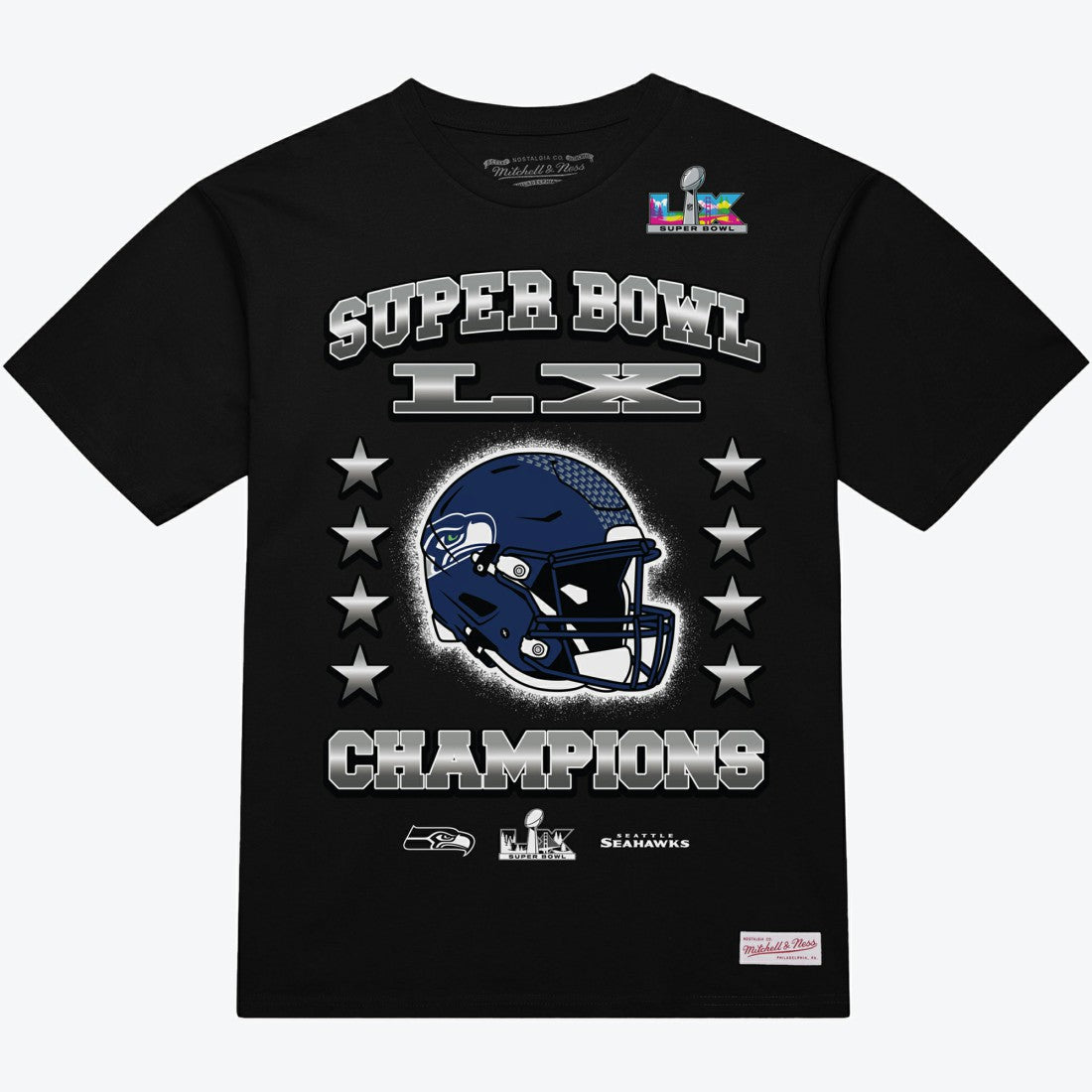 Seattle Seahawks Super Bowl LX Champions Helmet Arch T-Shirt - Black T-shirts