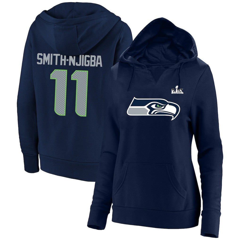 Jaxon Smith-Njigba Seattle Seahawks Women's Super Bowl LX Champions Plus Size Name & Number Fleece Hoodie - College Navy Hoodies