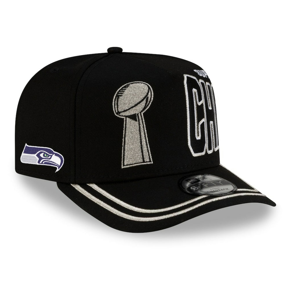 Seattle Seahawks New Era Super Bowl LX Champions Parade A-Frame 9FIFTY Snapback Hat - Black Hats