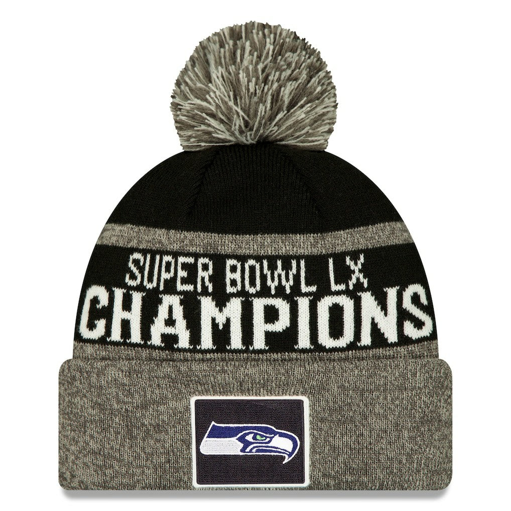 Seattle Seahawks New Era Super Bowl LX Champions Parade Cuffed Knit Hat with Pom - Black Hats