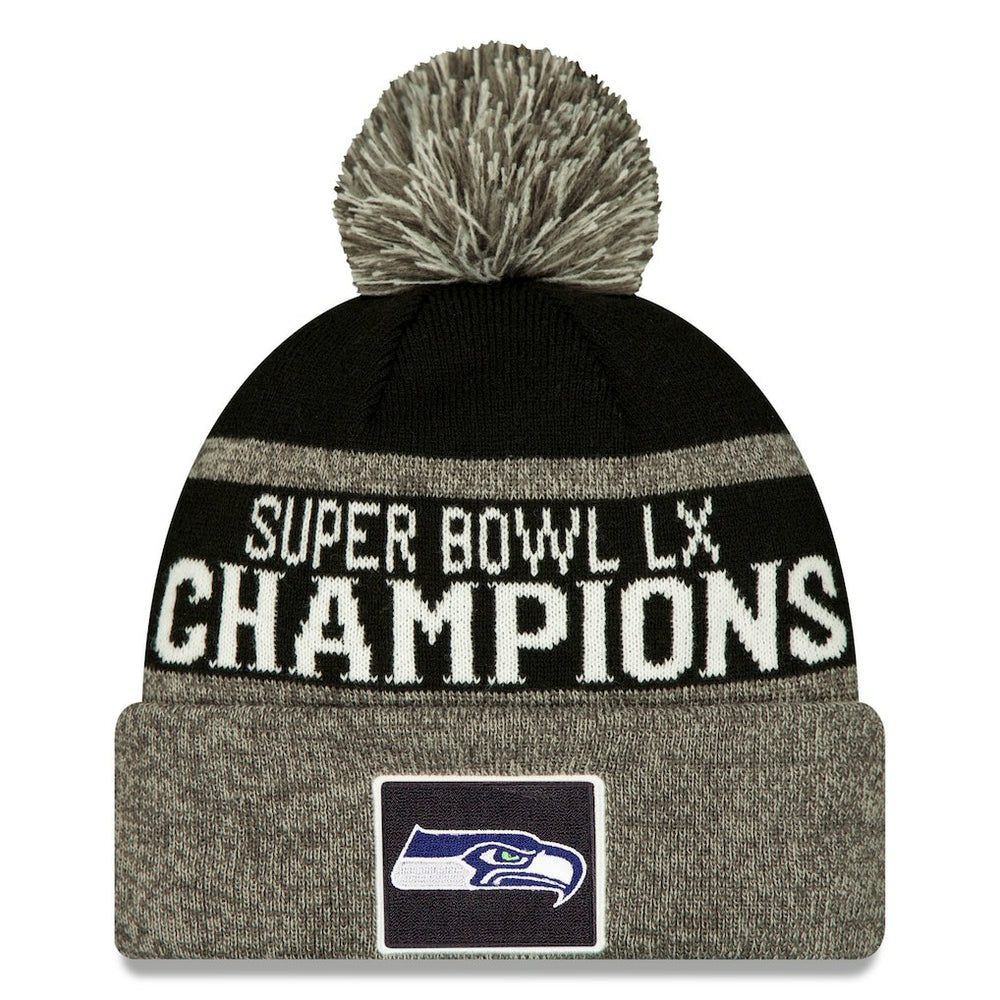 Seattle Seahawks New Era Super Bowl LX Champions Parade Cuffed Knit Hat with Pom - Black Hats