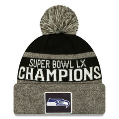 Seattle Seahawks New Era Super Bowl LX Champions Parade Cuffed Knit Hat with Pom - Black Hats