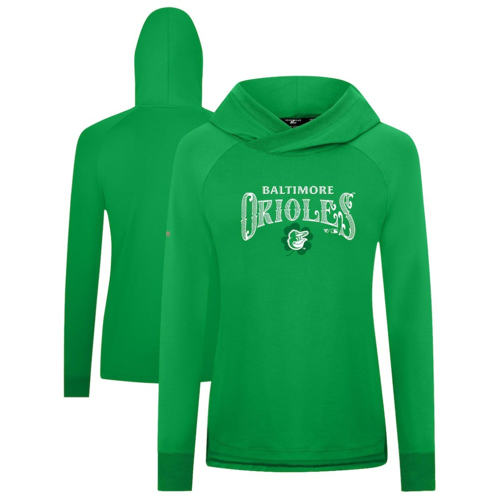 Baltimore Orioles Levelwear Women's St. Patrick's Day Slender Raglan Hoodie - Green Hoodies