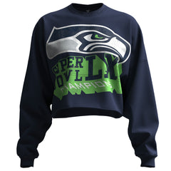 Seattle Seahawks Spirit Jersey Women's Super Bowl LX Champions Cropped Long Sleeve T-Shirt - College Navy T-shirts