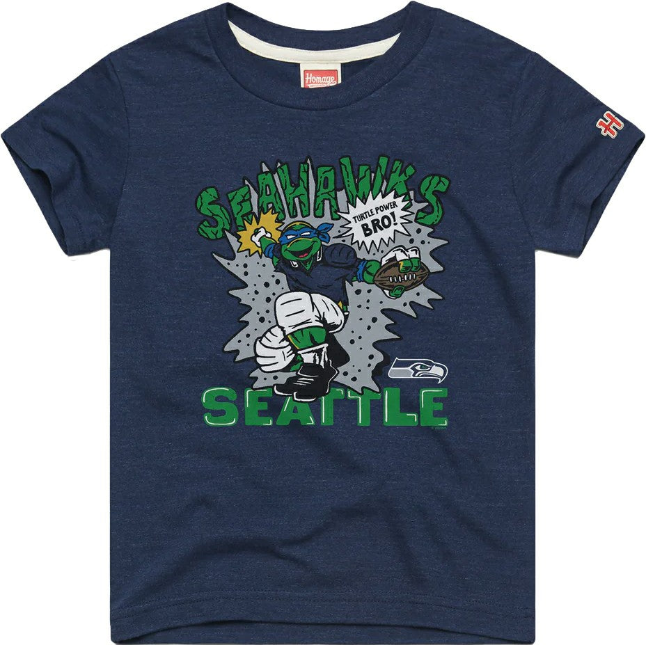 Leonardo Seattle Seahawks Homage Youth TMNT Tri-Blend T-Shirt - College Navy T-shirts