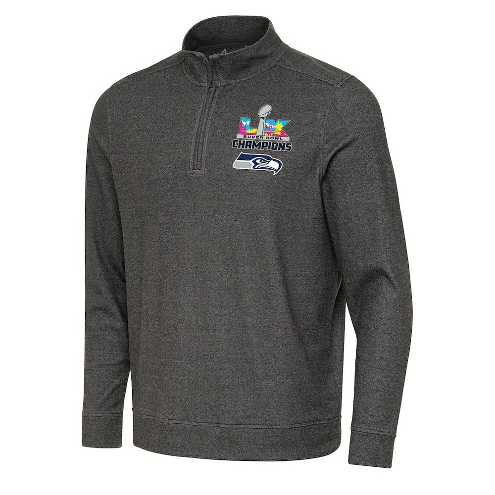 Seattle Seahawks Antigua Super Bowl LX Champions Subtle Quarter-Zip Pullover - Black Pullover