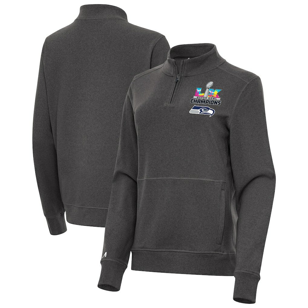 Seattle Seahawks Antigua Women's Super Bowl LX Champions Crush Quarter-Zip Pullover - Charcoal Pullover