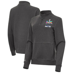 Seattle Seahawks Antigua Women's Super Bowl LX Champions Crush Quarter-Zip Pullover - Charcoal Pullover