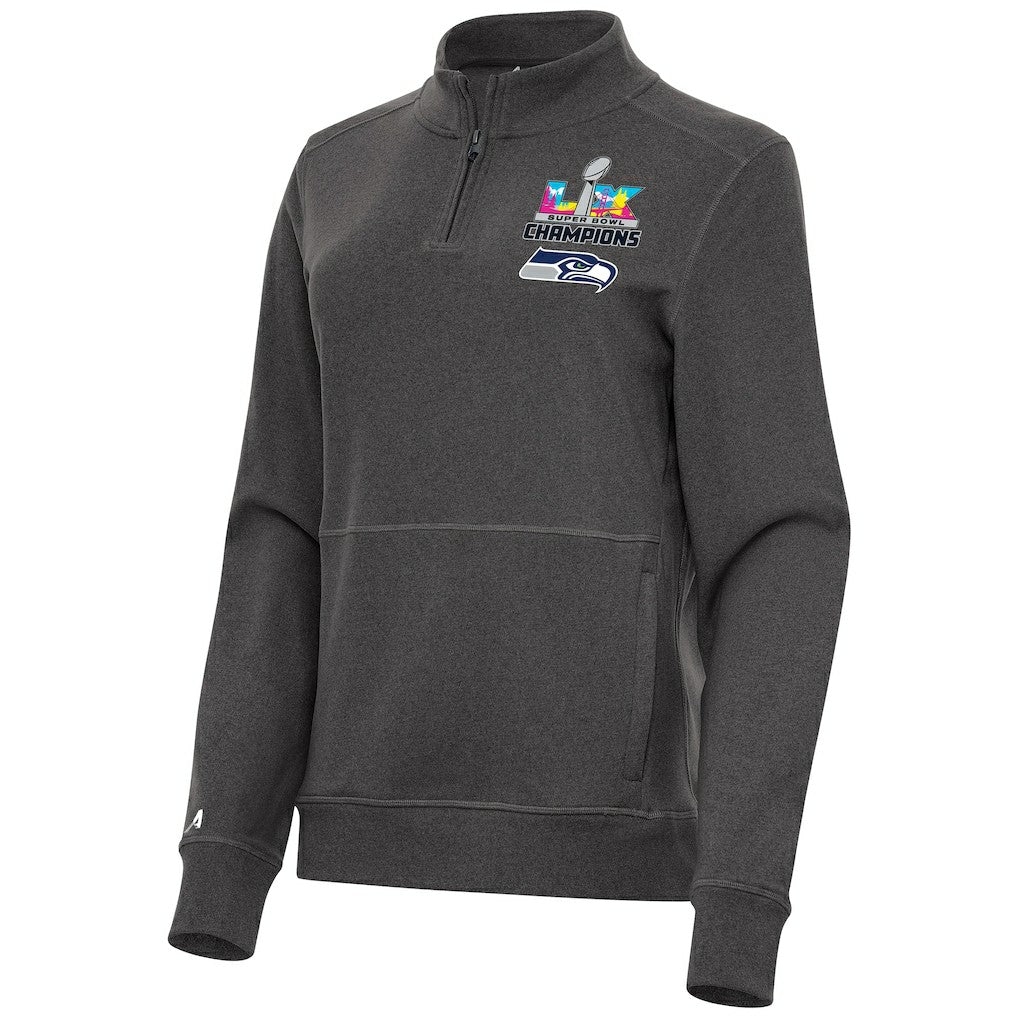 Seattle Seahawks Antigua Women's Super Bowl LX Champions Crush Quarter-Zip Pullover - Charcoal Pullover
