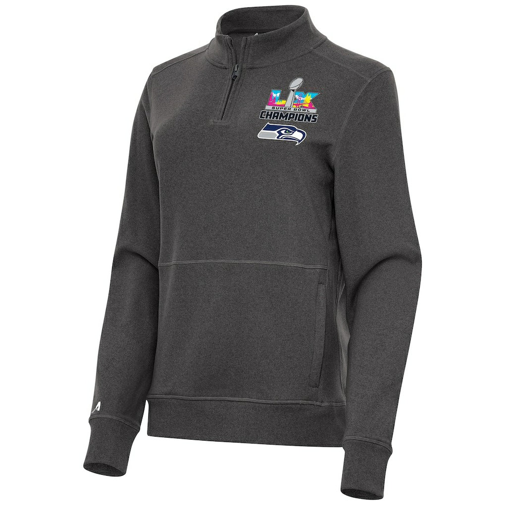 Seattle Seahawks Antigua Women's Super Bowl LX Champions Crush Quarter-Zip Pullover - Charcoal Pullover