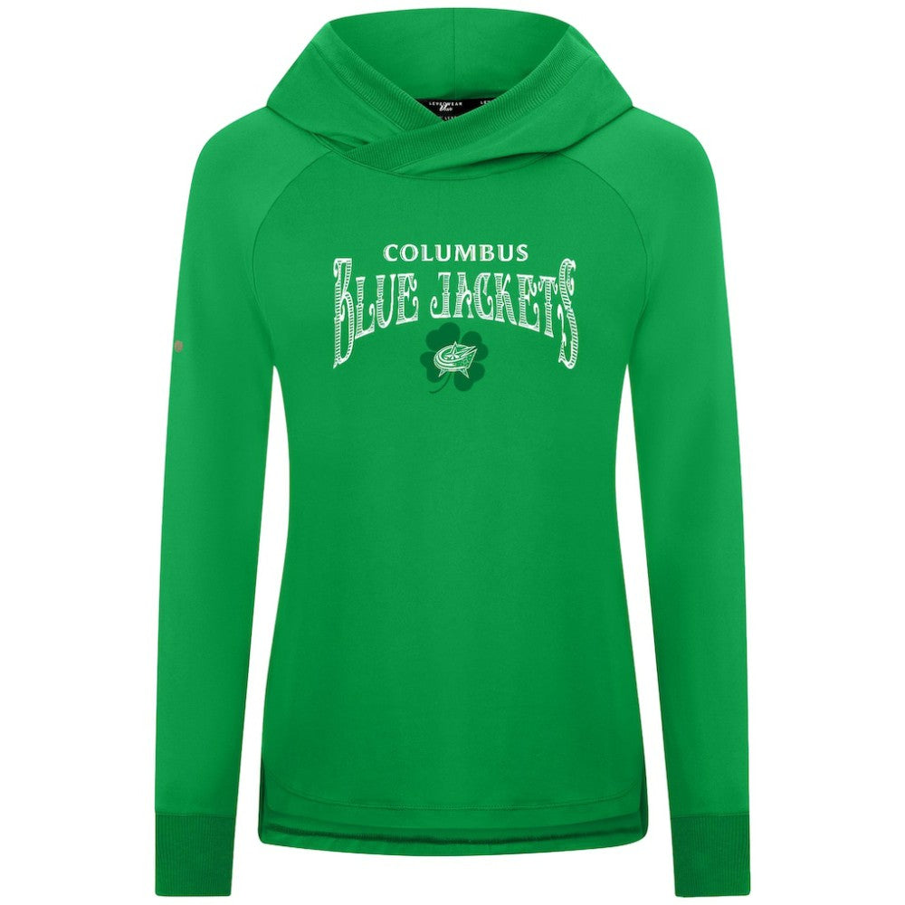 Columbus Blue Jackets Levelwear Women's St. Patrick's Day Slender Raglan Hoodie - Kelly Green | US 203846469