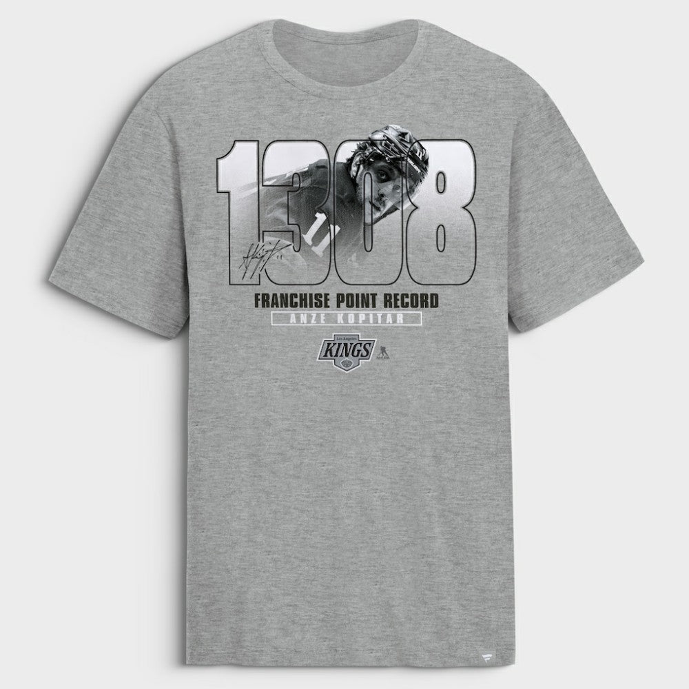 Anze Kopitar Los Angeles Kings Franchise Points Record T-Shirt - Gray | US 203849231