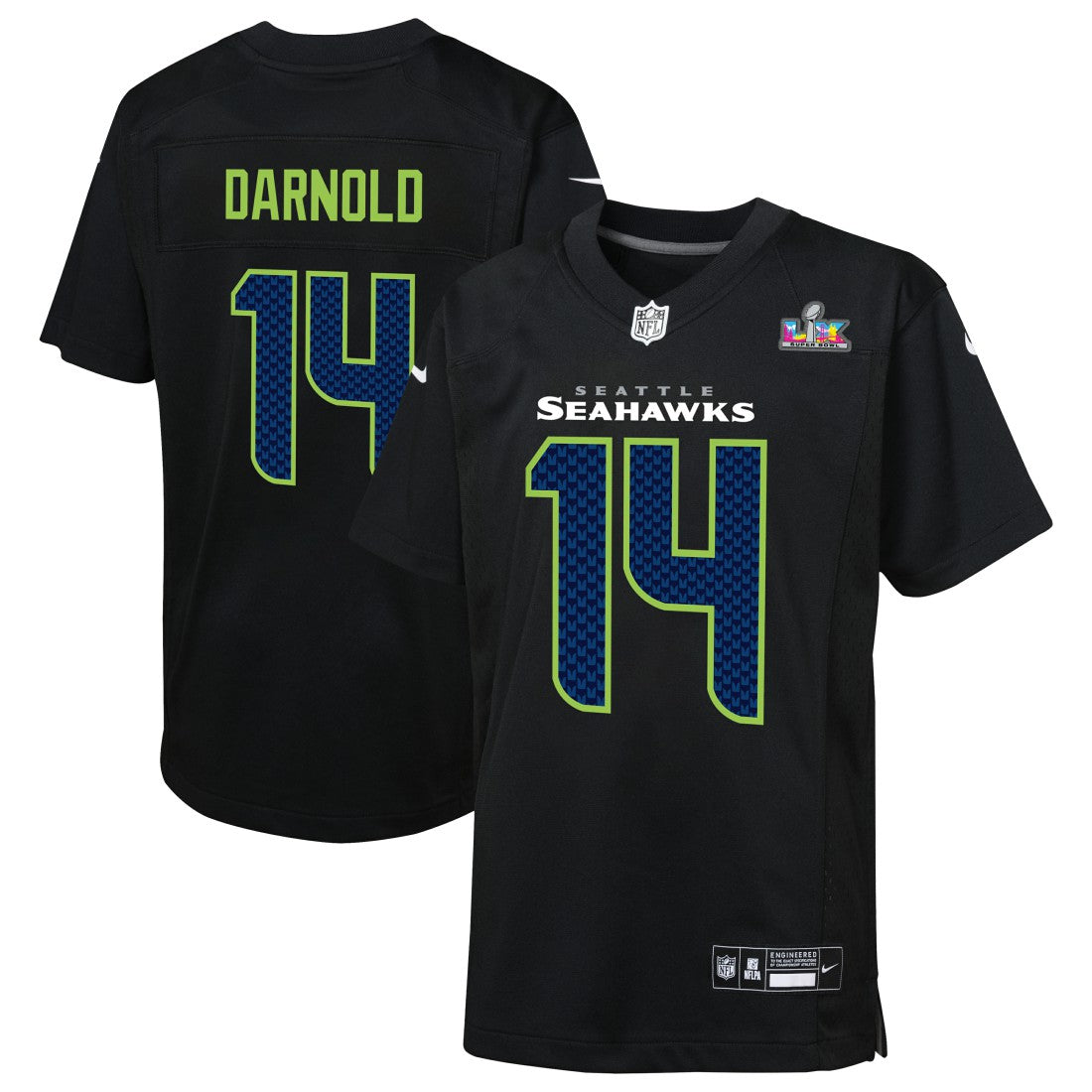 Sam Darnold Seattle Seahawks Youth Super Bowl LX Carbon Fashion Game Jersey - Black Jerseys