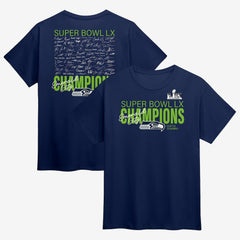 Seattle Seahawks Super Bowl LX Champions Big & Tall Autograph Signing Roster T-Shirt - College Navy T-shirts