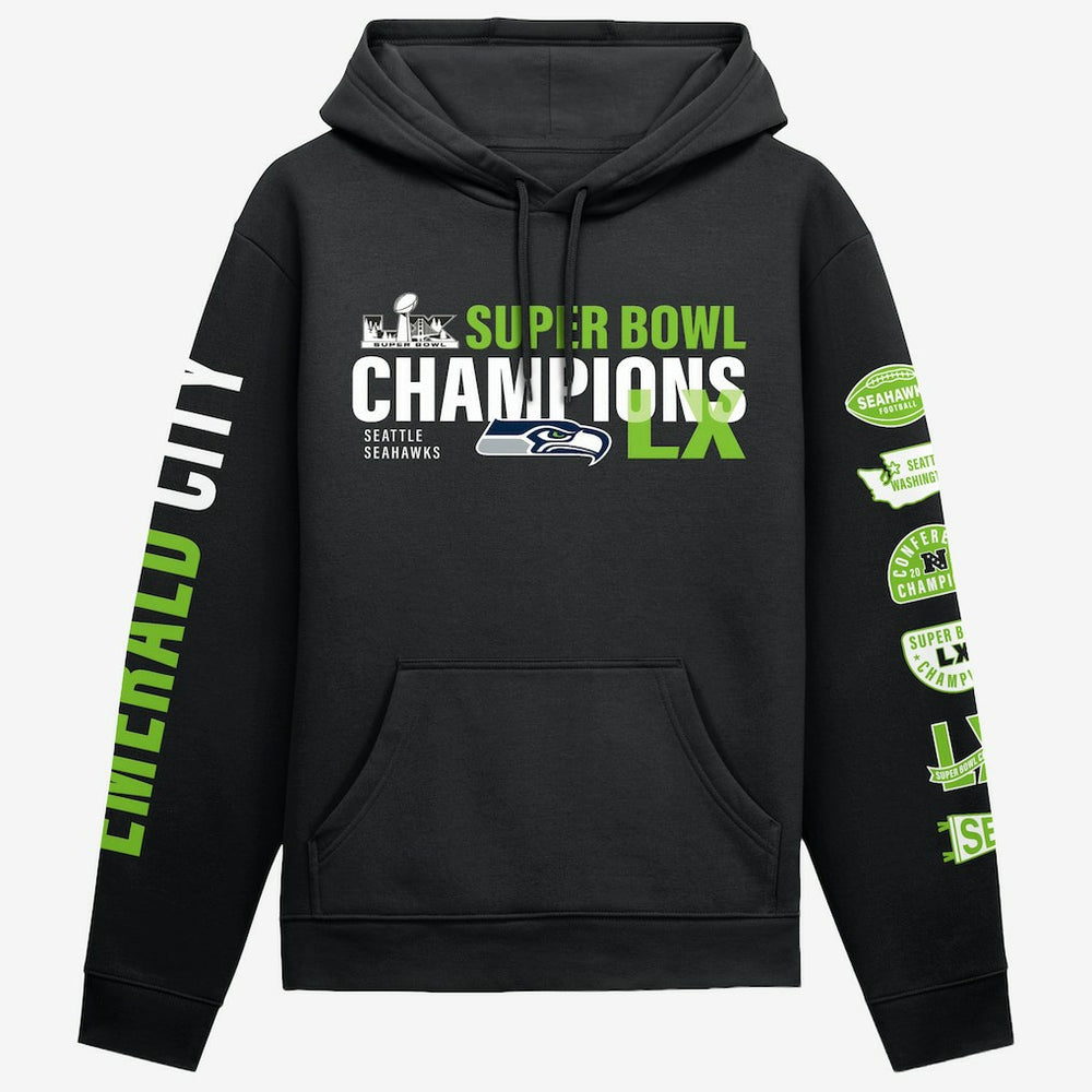 Seattle Seahawks Super Bowl LX Champions Four Piece Hoodie - Black Hoodies