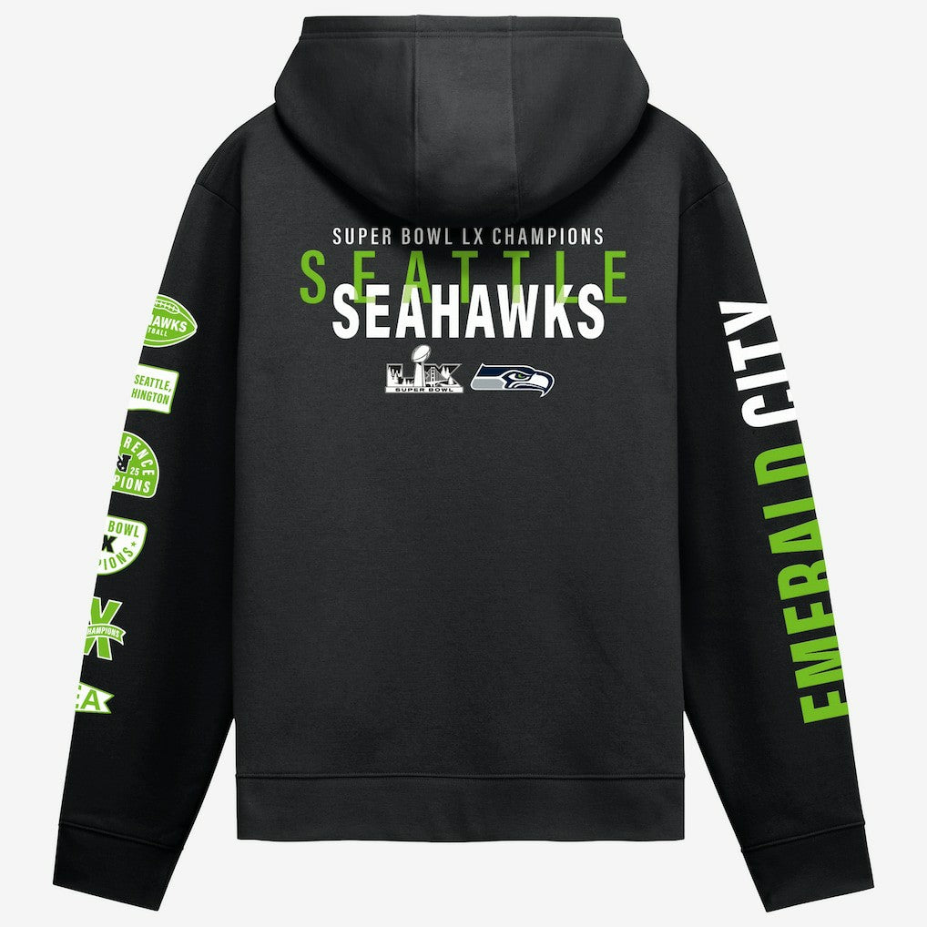 Seattle Seahawks Super Bowl LX Champions Four Piece Hoodie - Black Hoodies