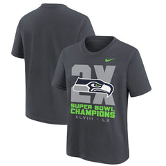 Seattle Seahawks Youth Two-Time Super Bowl Champions Multi-Champs T-Shirt - Anthracite T-shirts