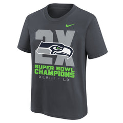 Seattle Seahawks Youth Two-Time Super Bowl Champions Multi-Champs T-Shirt - Anthracite T-shirts