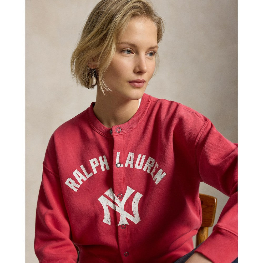 Yankees Polo Ralph Lauren Women's Seasonal Knit Full-Snap Cardigan - Red