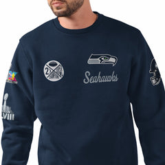 Seattle Seahawks Starter Two-Time Super Bowl Champions Classic Fleece Sweatshirt - College Navy Sweatshirts