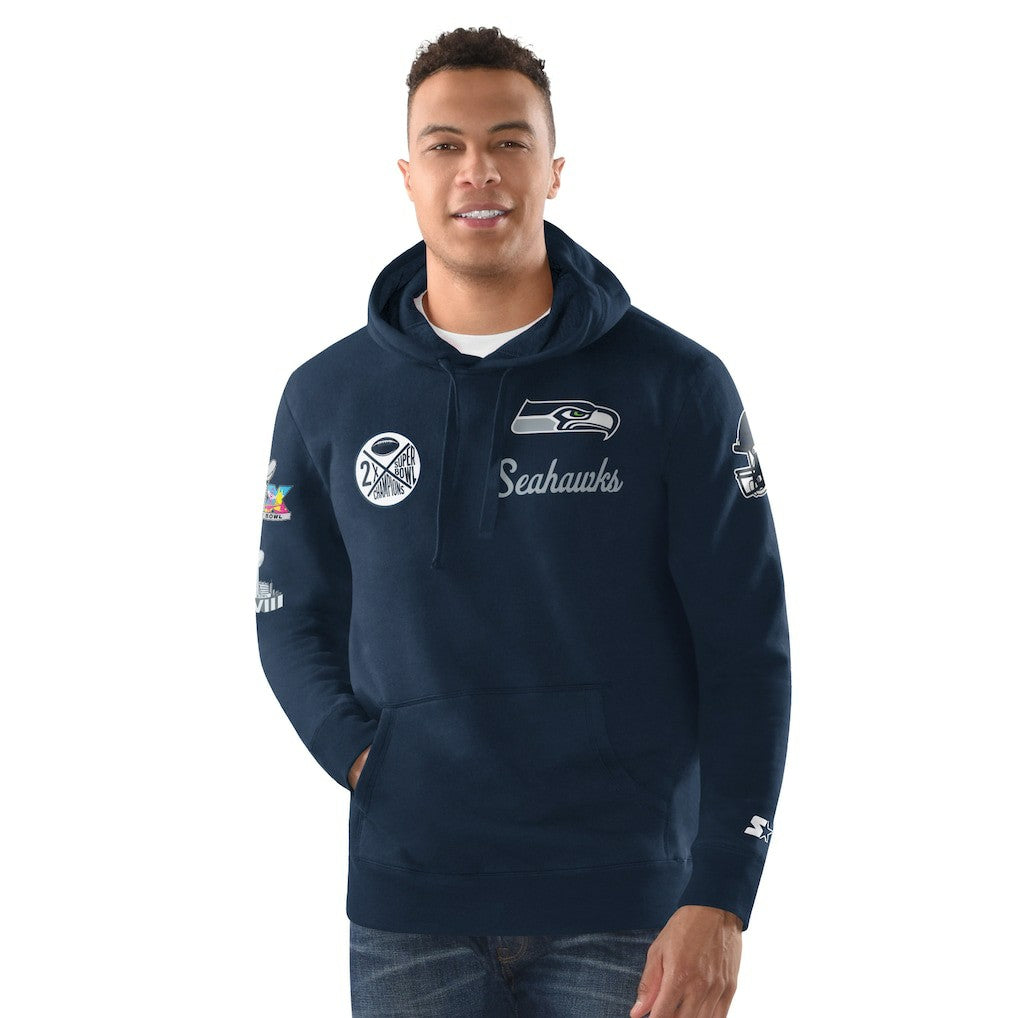 Seattle Seahawks Starter Two-Time Super Bowl Champions Classic Fleece Hoodie - College Navy Hoodies