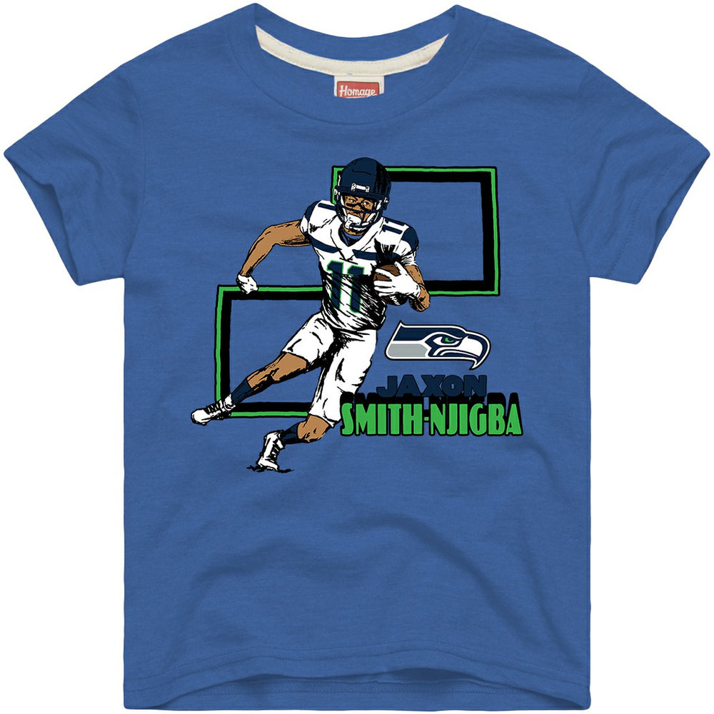 Jaxon Smith-Njigba Seattle Seahawks Homage Youth Draft Tri-Blend T-Shirt - Royal T-shirts