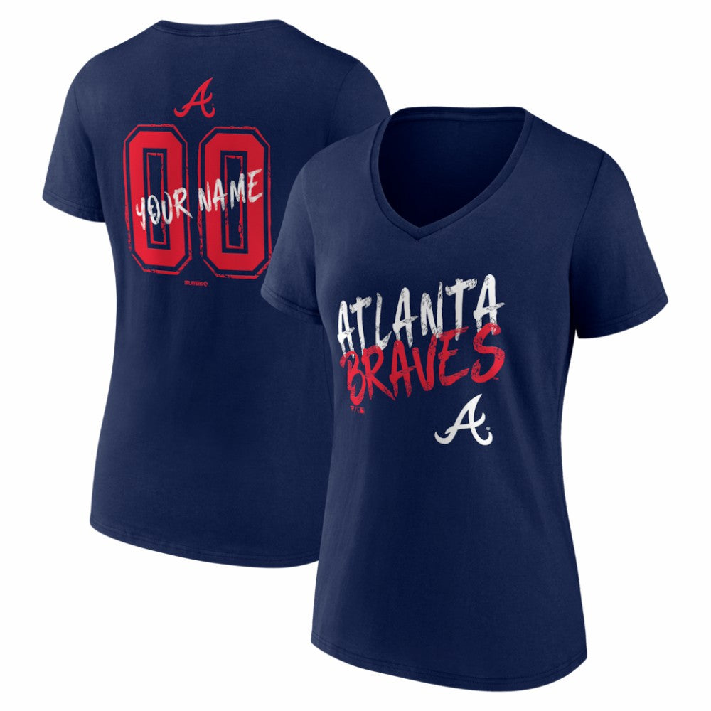 Atlanta Braves Women's Hustle Personalized Name & Number V-Neck T-Shirt - Navy T-shirts