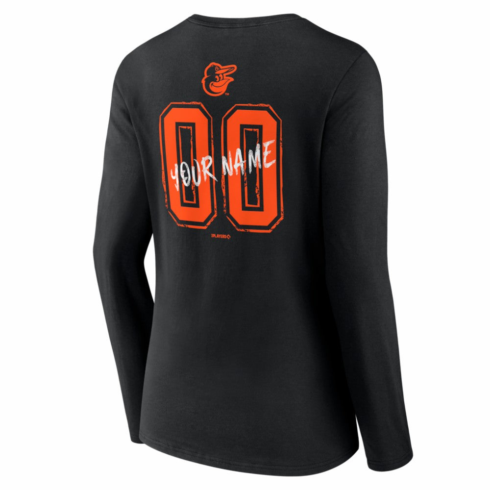 Baltimore Orioles Women's Hustle Personalized Name & Number Long Sleeve V-Neck T-Shirt - Black T-shirts